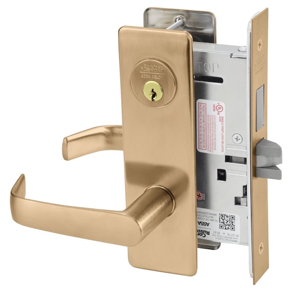 Dormitory or Entrance Mortise Lock, NS Lever, M Escutcheon, Satin Bronze